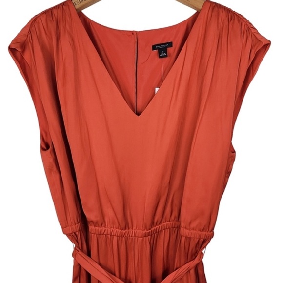 Ann Taylor Factory Sunset Orange Satin Wide
Leg Jumpsuit Size 2 NWOT - Picture 4 of 8